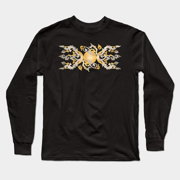 Triple Moon - Triple Goddess Pearl and Gold Long Sleeve T-Shirt by Nartissima